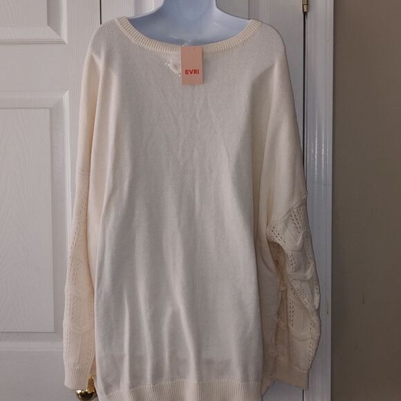 Evri Blue Self Wavy  Fringe  Strip Long Sleeve V-Neck Sweater  Sz  4X - Picture 5 of 7